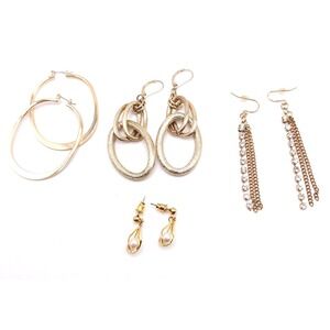 4 Pair Gold Tone Earring Bundle Lot